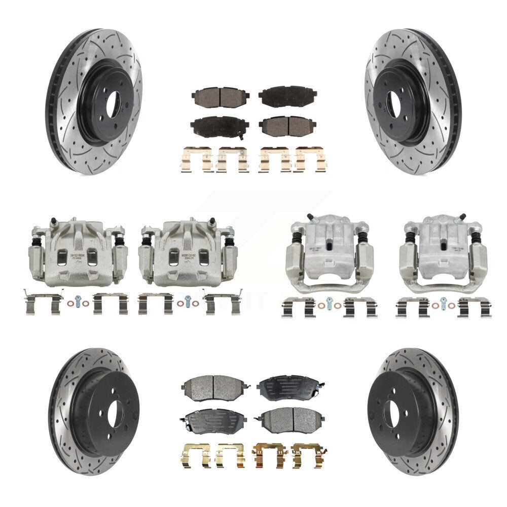 Front Rear Brake Caliper Drill Slotted Rotors Ceramic Pad Kit (10Pc) For Subaru Forester KCD-100323T