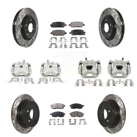 Front Rear Brake Caliper Drill Slot Rotor Semi-Metallic Pad Kit (10Pc) For Nissan Sentra KCD-100324P