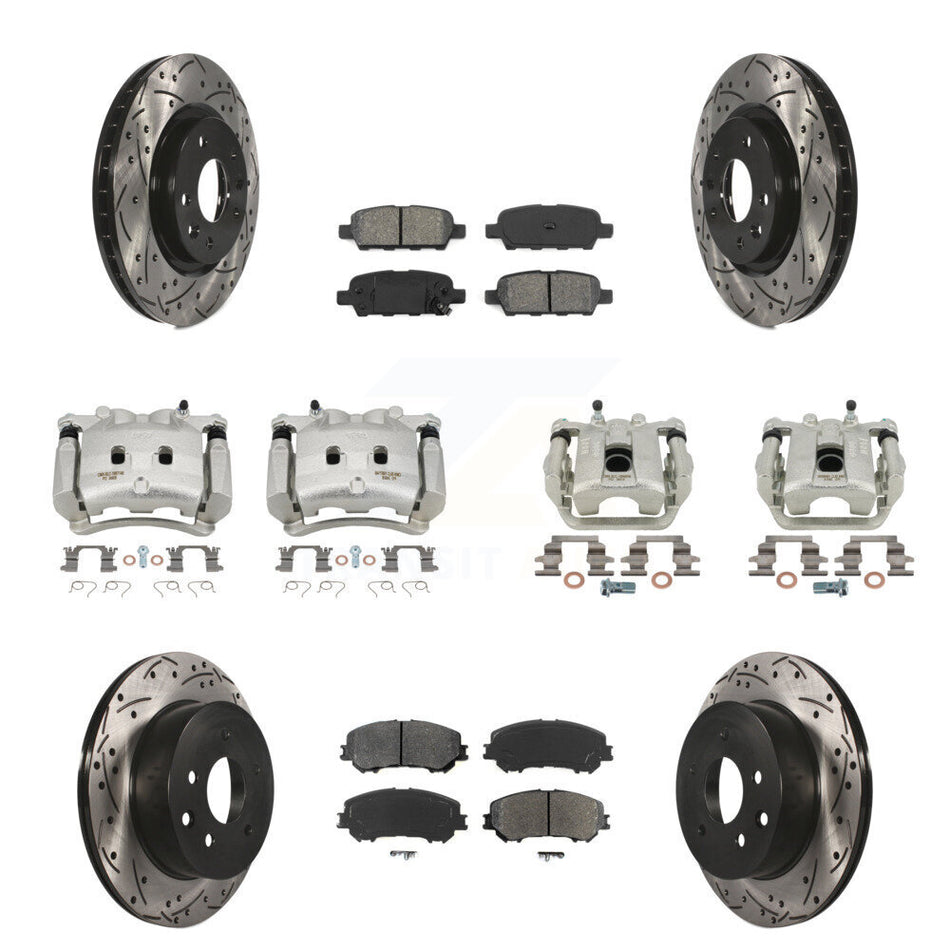 Front Rear Brake Caliper Drill Slot Rotors Semi-Metallic Pad Kit (10Pc) For Nissan Rogue KCD-100324S