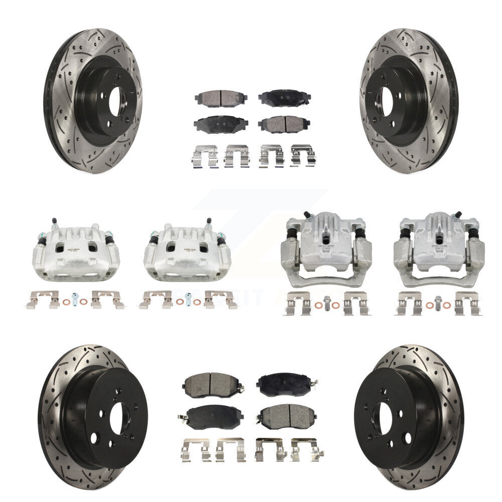 Front Rear Brake Caliper Drill Slot Rotors Ceramic Pad Kit (10Pc) For Subaru Forester XV KCD-100324T