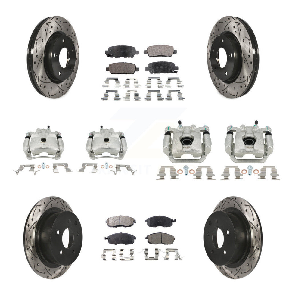 Front Rear Brake Caliper Drill Slot Rotor Semi-Metallic Pad Kit (10Pc) For Nissan Sentra KCD-100325P