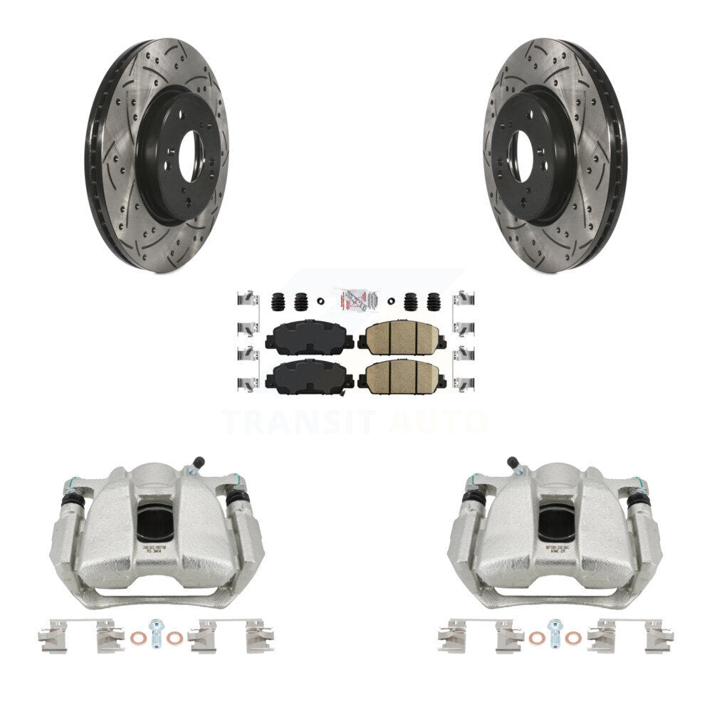 Front Disc Brake Coated Caliper Drilled Slot Rotor Ceramic Pad Kit For Honda HR-V Accord KCD-100326N