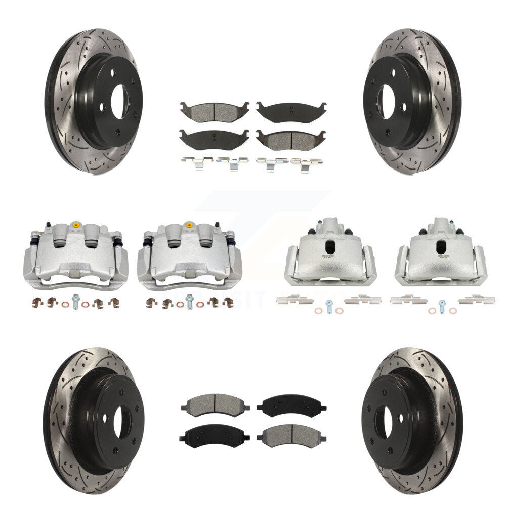 Front Rear Brake Coat Caliper Drill Slot Rotor Semi-Metallic Pad Kit (10Pc) For Ram 1500 KCD-100326S
