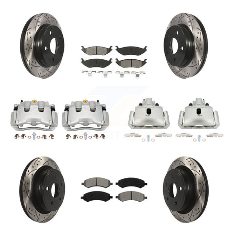 Front Rear Brake Coat Caliper Drill Slot Rotor Semi-Metallic Pad Kit (10Pc) For Ram 1500 KCD-100326S