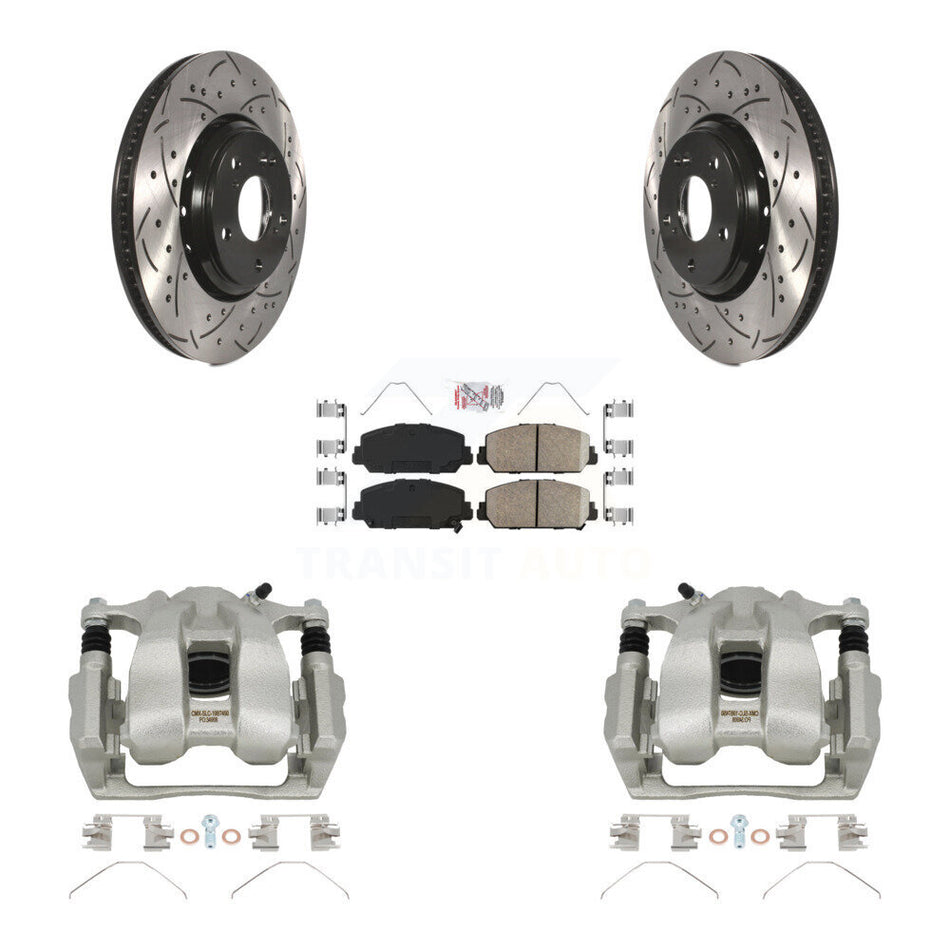Front Disc Brake Coated Caliper Drilled Slotted Rotors And Ceramic Pads Kit For 2019-2022 Acura ILX KCD-100327N