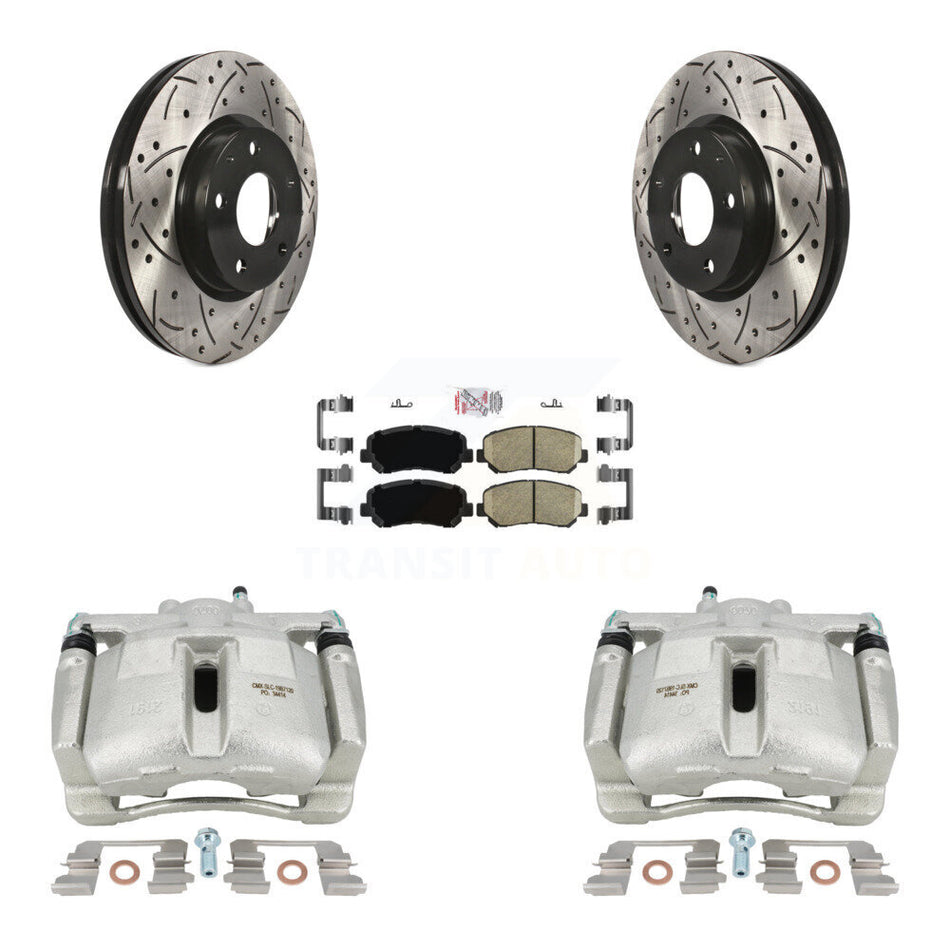 Front Disc Brake Coated Caliper Drilled Slotted Rotors And Ceramic Pads Kit For 2013-2015 Mazda CX-5 KCD-100328N