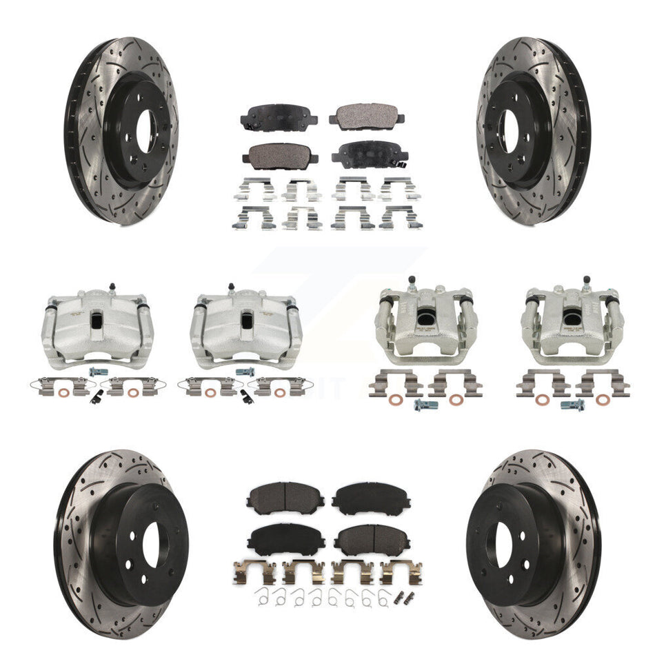 Front Rear Disc Brake Coated Caliper Drilled Slotted Rotors And Semi-Metallic Pads Kit (10Pc) For Nissan Rogue Sport KCD-100328P