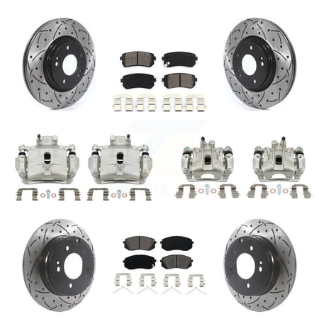 Front Rear Disc Brake Coated Caliper Drilled Slot Rotor Semi-Metallic Pad Kit (10Pc) For KCD-100328S