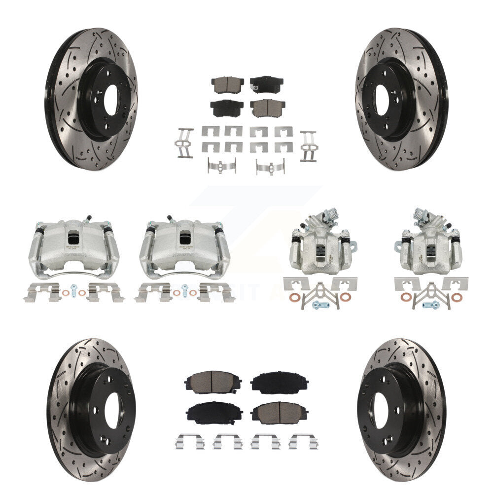 Front Rear Brake Caliper Drill Slotted Rotor Ceramic Pad Kit (10Pc) For Acura CSX Type-S KCD-100329C