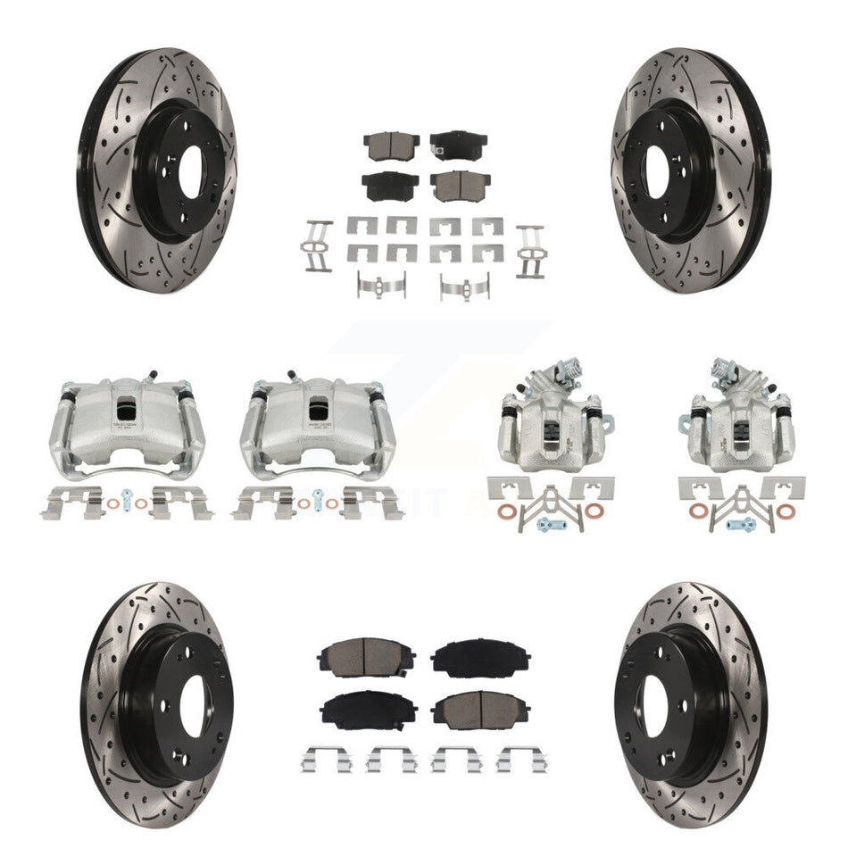Front Rear Brake Caliper Drill Slotted Rotor Ceramic Pad Kit (10Pc) For Acura CSX Type-S KCD-100329C
