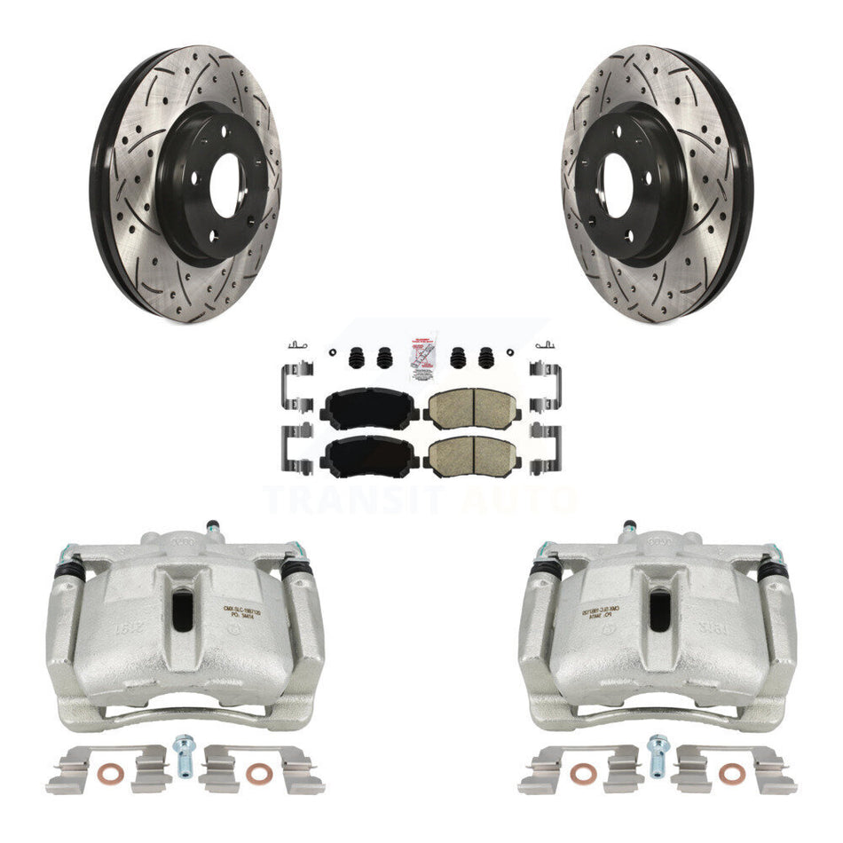 Front Disc Brake Coated Caliper Drilled Slotted Rotors And Ceramic Pads Kit For 2013-2015 Mazda CX-5 KCD-100329N