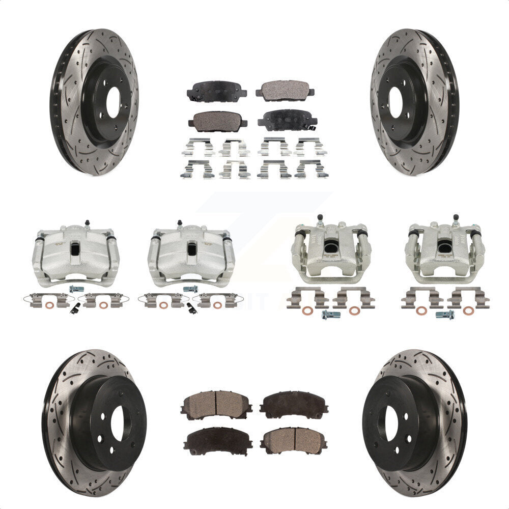 Front Rear Disc Brake Coated Caliper Drilled Slotted Rotors And Semi-Metallic Pads Kit (10Pc) For 2014-2015 Nissan Rogue SL With 3rd Row Seating KCD-100329P by Transit Auto