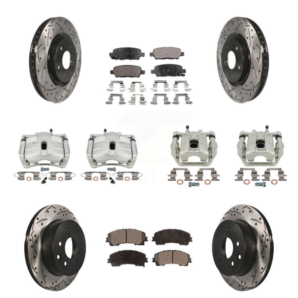 Front Rear Disc Brake Coated Caliper Drilled Slotted Rotors And Semi-Metallic Pads Kit (10Pc) For 2014-2015 Nissan Rogue SL With 3rd Row Seating KCD-100329P