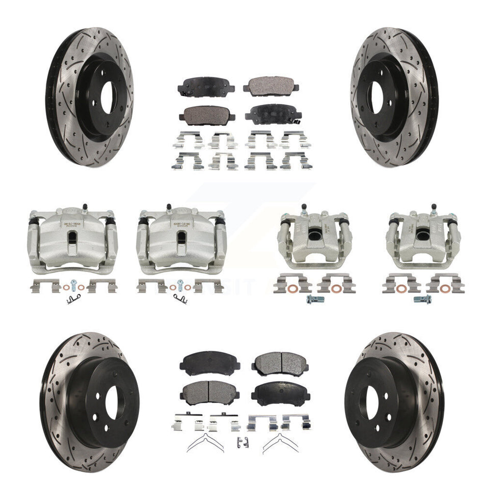 Front Rear Brake Caliper Drill Slot Rotor Ceramic Pad Kit (10Pc) For Nissan Rogue Select KCD-100329T