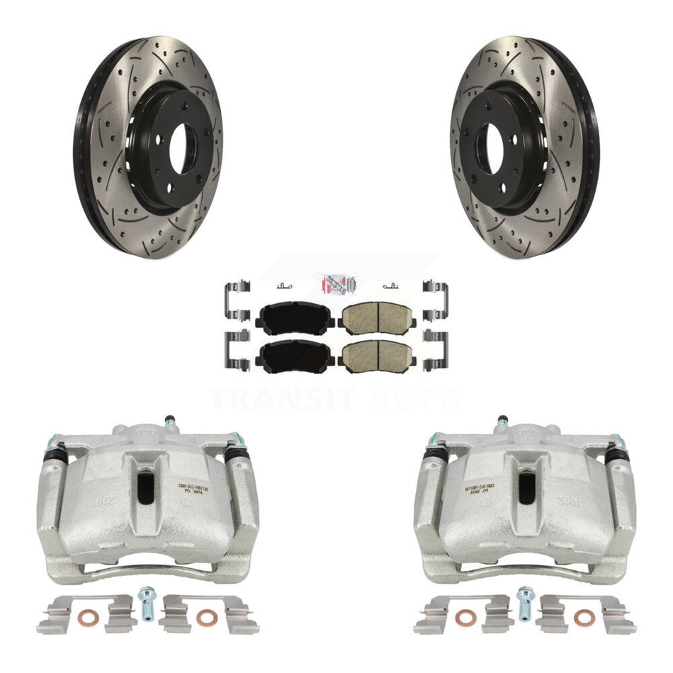 Front Disc Brake Coated Caliper Drilled Slotted Rotors And Ceramic Pads Kit For Mazda CX-5 KCD-100330N