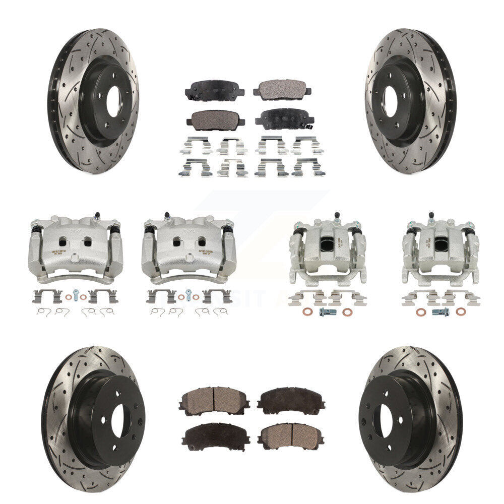 Front Rear Brake Caliper Drill Slot Rotor Semi-Metallic Pad Kit (10Pc) For INFINITI QX50 KCD-100330P