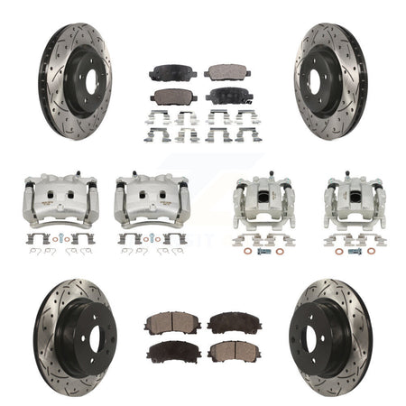 Front Rear Brake Caliper Drill Slot Rotor Semi-Metallic Pad Kit (10Pc) For INFINITI QX50 KCD-100330P