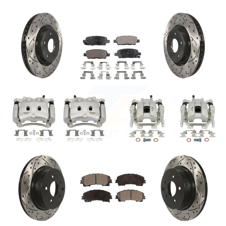 Front Rear Brake Caliper Drill Slot Rotor Semi-Metallic Pad Kit (10Pc) For INFINITI QX50 KCD-100330P