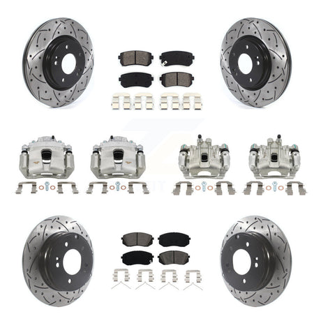 Front Rear Disc Brake Coated Caliper Drilled Slot Rotor Semi-Metallic Pad Kit (10Pc) For KCD-100330S