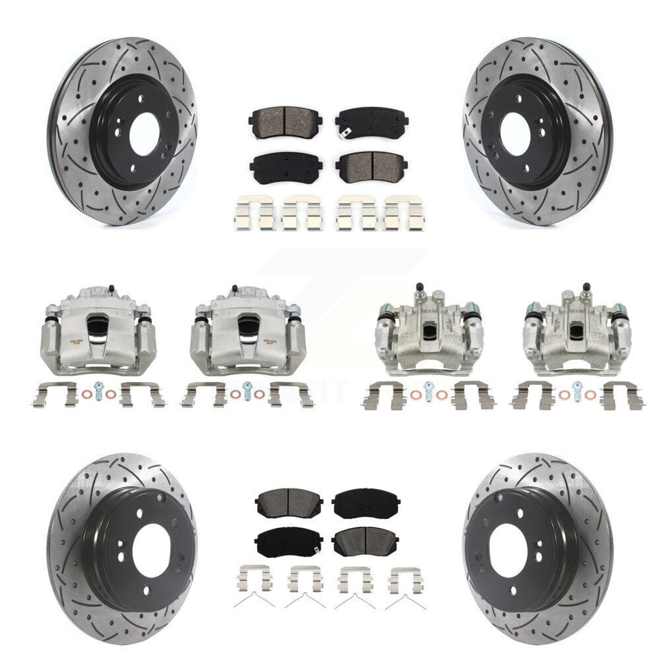 Front Rear Disc Brake Coated Caliper Drilled Slot Rotor Semi-Metallic Pad Kit (10Pc) For KCD-100330S