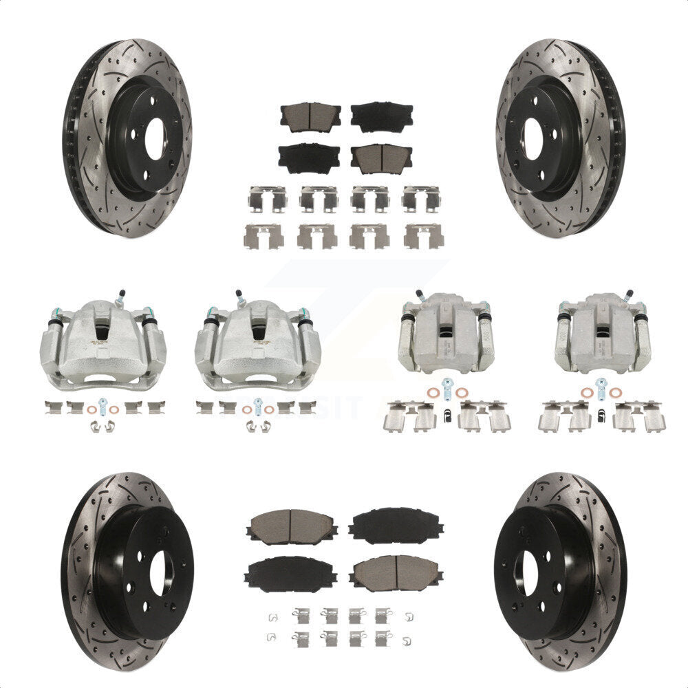 Front Rear Disc Brake Coated Caliper Drilled Slotted Rotors And Ceramic Pads Kit (10Pc) For Toyota RAV4 KCD-100331C by Transit Auto