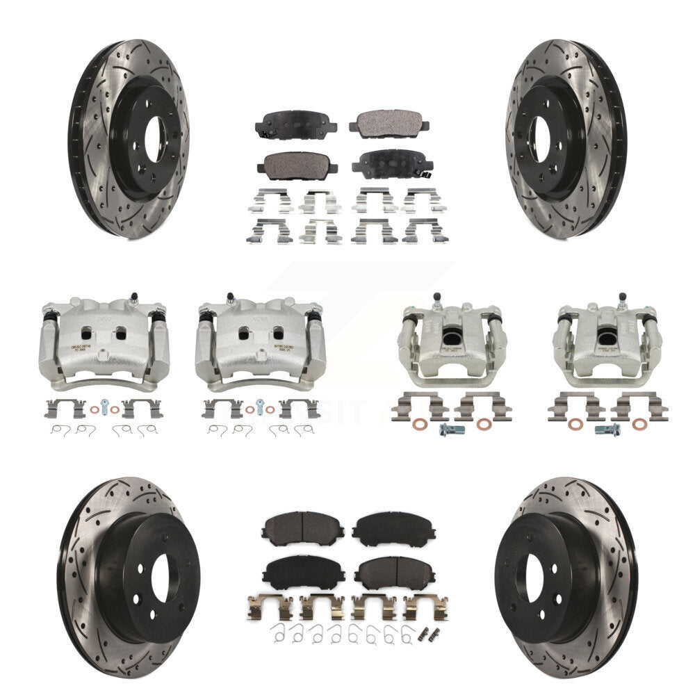 Front Rear Brake Caliper Drill Slot Rotors Semi-Metallic Pad Kit (10Pc) For Nissan Rogue KCD-100331P