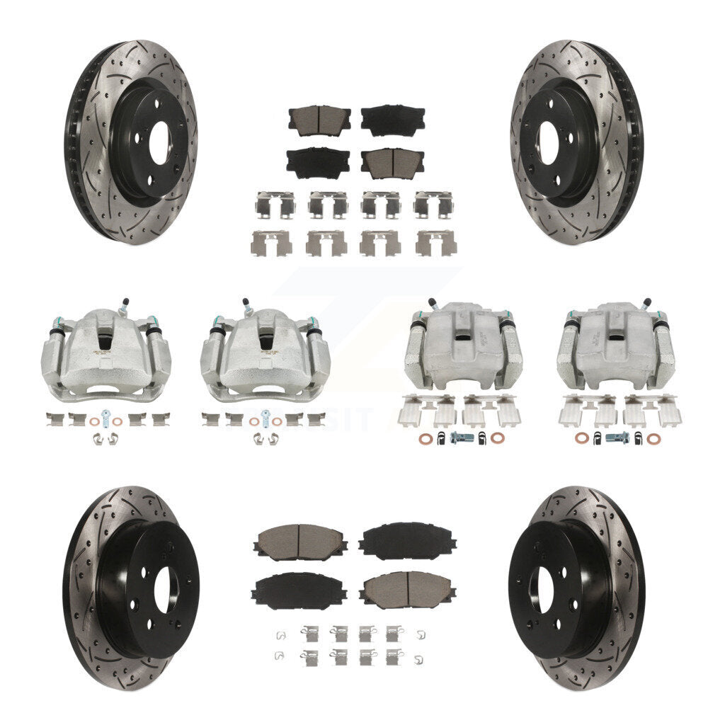 Front Rear Brake Coated Caliper Drill Slot Rotors Ceramic Pad Kit (10Pc) For Toyota RAV4 KCD-100332C