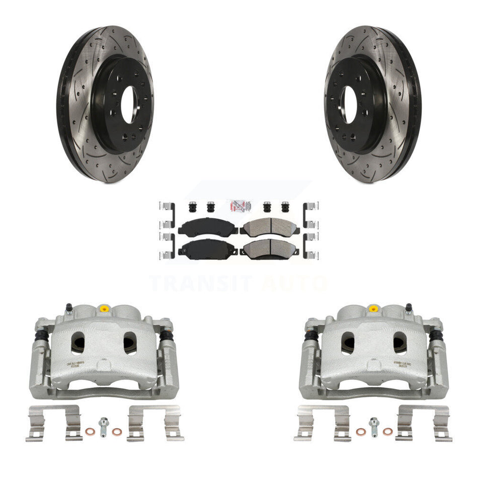 Front Brake Caliper Drilled Slot Rotor Semi-Metallic Pad Kit For Chevrolet Avalanche GMC KCD-100332N