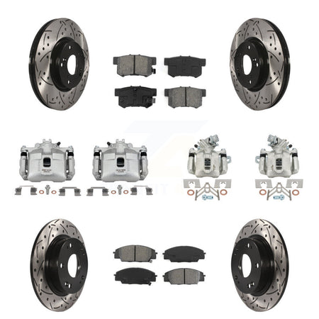 Front Rear Brake Caliper Drilled Slot Rotor Semi-Metallic Pad Kit (10Pc) For Honda Civic KCD-100332S