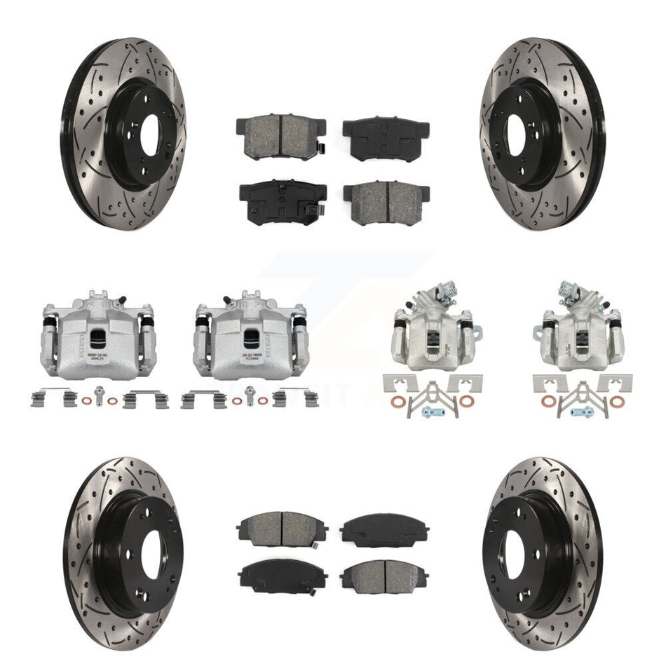 Front Rear Brake Caliper Drilled Slot Rotor Semi-Metallic Pad Kit (10Pc) For Honda Civic KCD-100332S