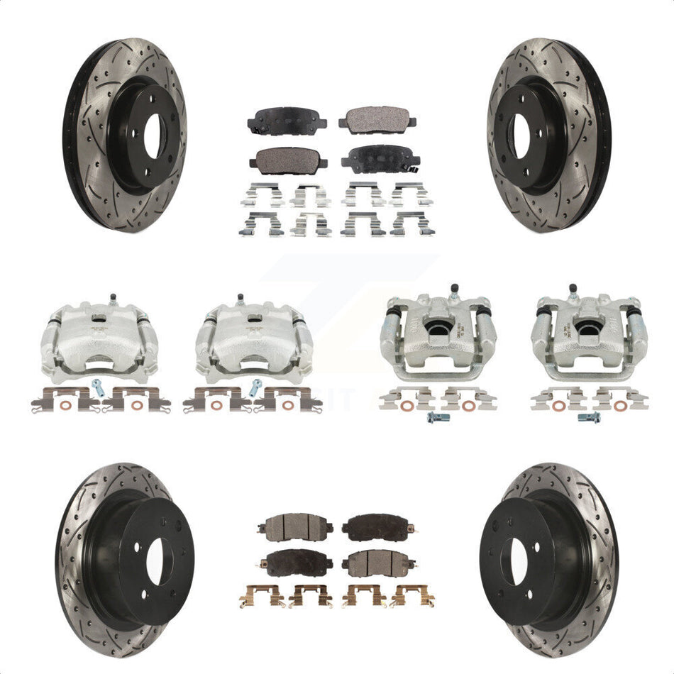 Front Rear Disc Brake Coated Caliper Drilled Slotted Rotors And Ceramic Pads Kit (10Pc) For Nissan Altima KCD-100332T by Transit Auto