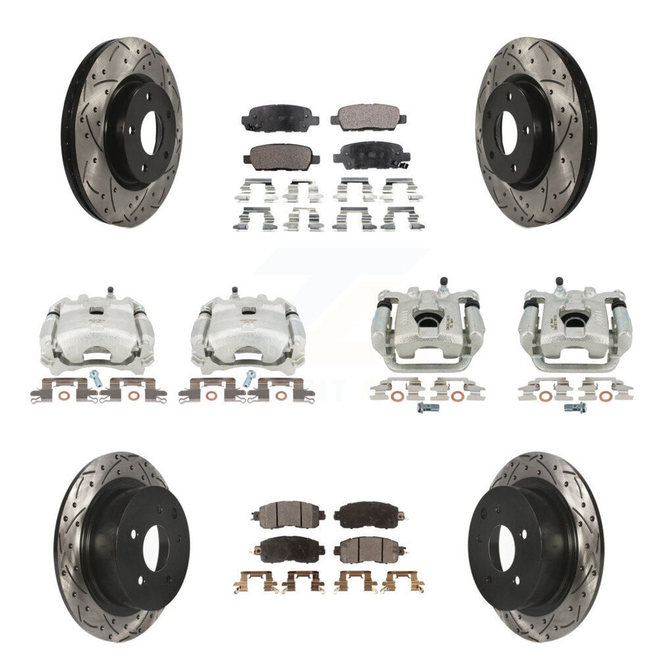 Front Rear Disc Brake Coated Caliper Drilled Slotted Rotors And Ceramic Pads Kit (10Pc) For Nissan Altima KCD-100332T