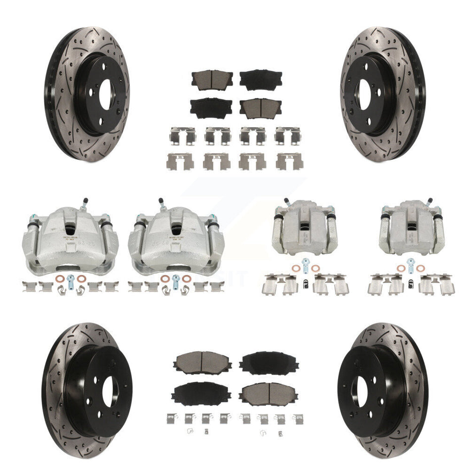 Front Rear Disc Brake Coated Caliper Drilled Slotted Rotors And Ceramic Pads Kit (10Pc) For Toyota RAV4 KCD-100333C