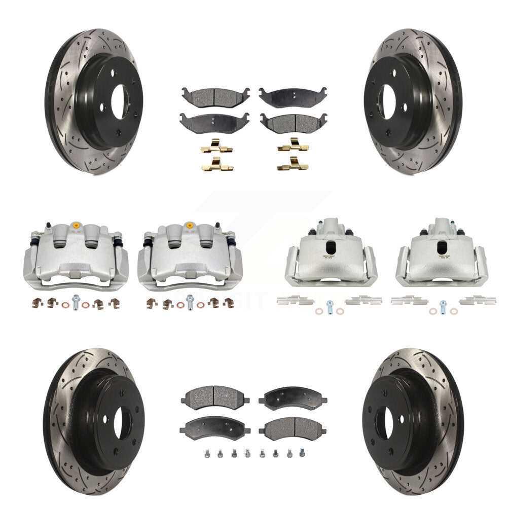 Front Rear Brake Coat Caliper Drill Slot Rotor Semi-Metallic Pad Kit (10Pc) For Ram 1500 KCD-100333P