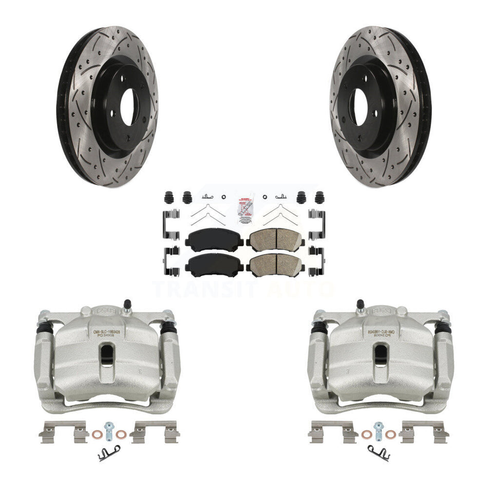 Front Disc Brake Coated Caliper Drill Slot Rotor Ceramic Pad Kit For Nissan Rogue Select KCD-100334N