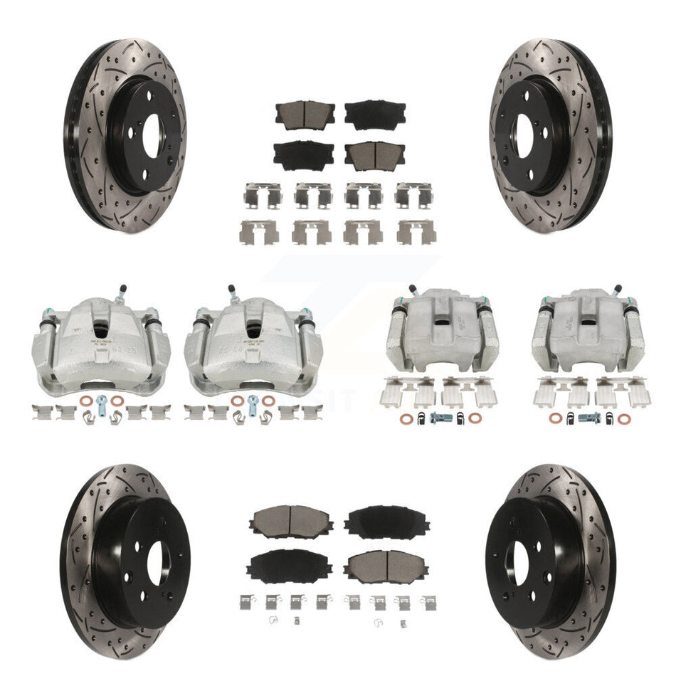 Front Rear Brake Coat Caliper Drill Slot Rotor Ceramic Pad Kit (10Pc) For Toyota RAV4 LE KCD-100335C