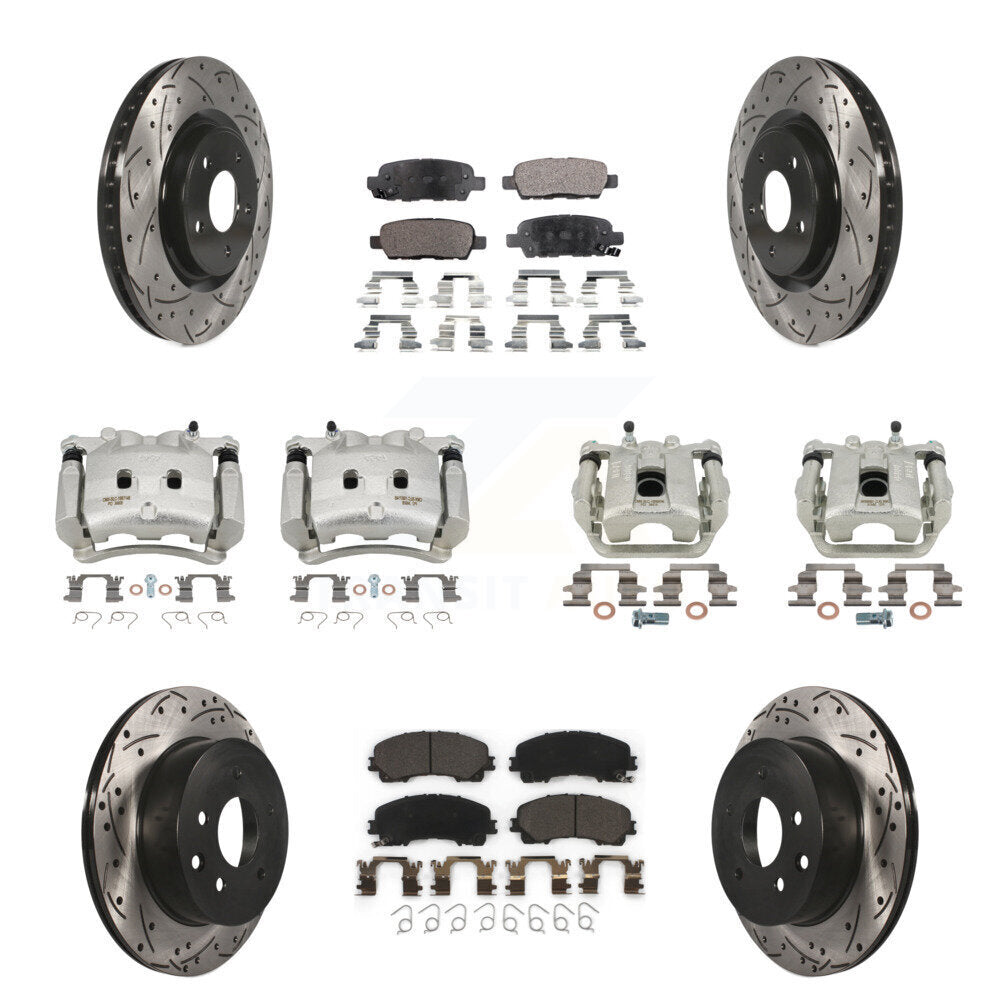 Front Rear Brake Coated Caliper Drill Slot Rotor Ceramic Pad Kit (10Pc) For Nissan Rogue KCD-100335T