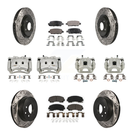 Front Rear Brake Coated Caliper Drill Slot Rotor Ceramic Pad Kit (10Pc) For Nissan Rogue KCD-100335T