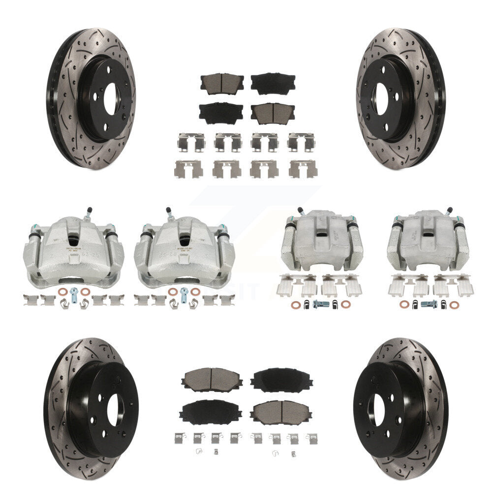Front Rear Brake Coat Caliper Drill Slot Rotor Ceramic Pad Kit (10Pc) For Toyota RAV4 LE KCD-100336C