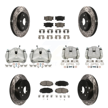 Front Rear Brake Coat Caliper Drill Slot Rotor Ceramic Pad Kit (10Pc) For Toyota RAV4 LE KCD-100336C