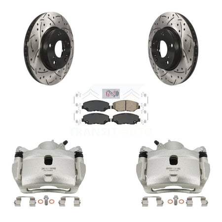 Front Disc Brake Coated Caliper Drilled Slotted Rotors & Ceramic Pad Kit For Honda Civic KCD-100336N