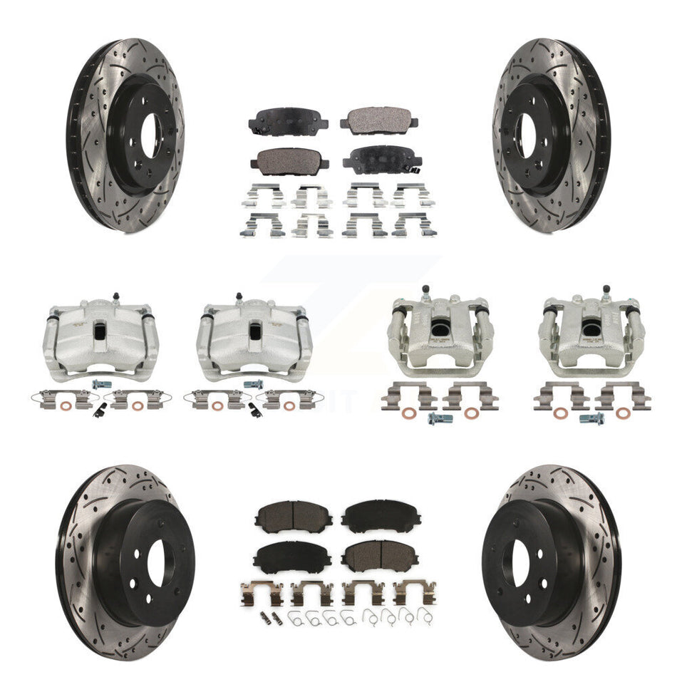 Front Rear Disc Brake Coated Caliper Drilled Slotted Rotors And Ceramic Pads Kit (10Pc) For Nissan Rogue Sport KCD-100336T