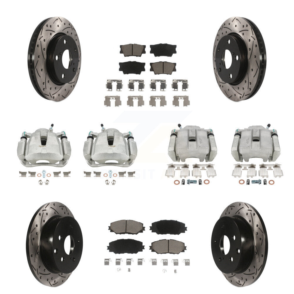 Front Rear Brake Coat Caliper Drill Slot Rotor Ceramic Pad Kit (10Pc) For Toyota RAV4 LE KCD-100337C
