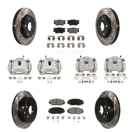Front Rear Brake Coat Caliper Drill Slot Rotor Ceramic Pad Kit (10Pc) For Toyota RAV4 LE KCD-100337C