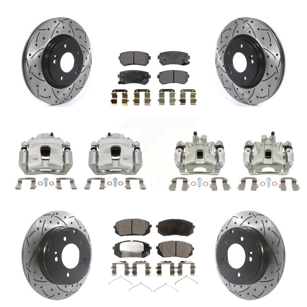 Front Rear Disc Brake Coated Caliper Drilled Slot Rotor Semi-Metallic Pad Kit (10Pc) For KCD-100337P