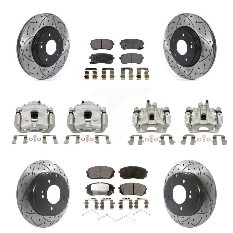 Front Rear Disc Brake Coated Caliper Drilled Slot Rotor Semi-Metallic Pad Kit (10Pc) For KCD-100337P