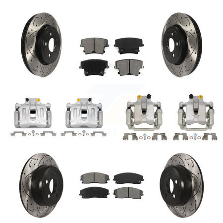 Front Rear Brake Caliper Drill Slot Rotor Semi-Metallic Pad Kit (10Pc) For Dodge Charger KCD-100337S