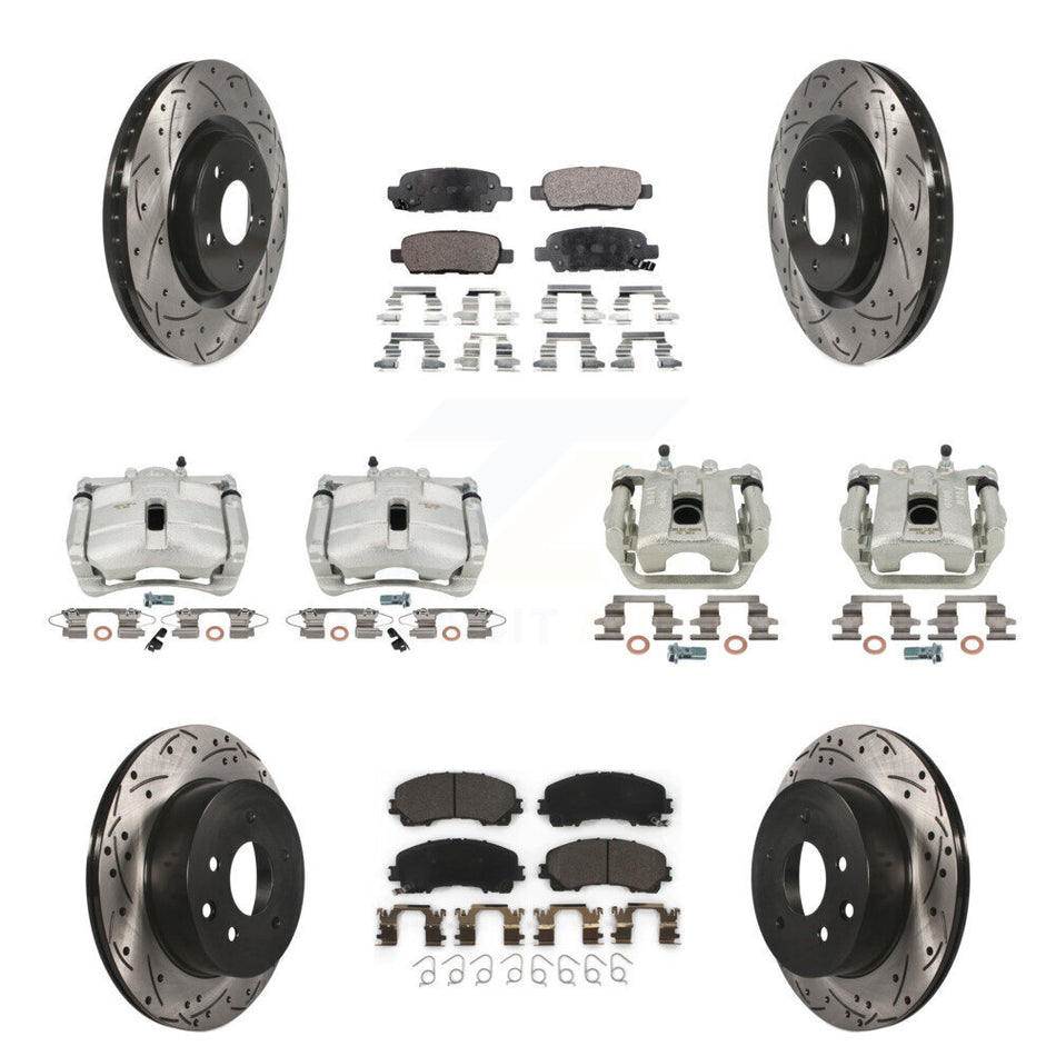 Front Rear Disc Brake Coated Caliper Drilled Slotted Rotors And Ceramic Pads Kit (10Pc) For 2014-2015 Nissan Rogue SL With 3rd Row Seating KCD-100337T