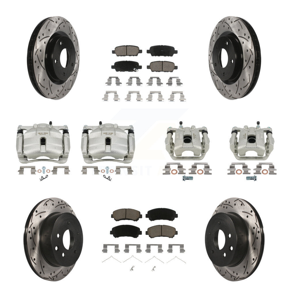 Front Rear Brake Caliper Drill Slot Rotor Ceramic Pad Kit (10Pc) For Nissan Rogue Select KCD-100338C