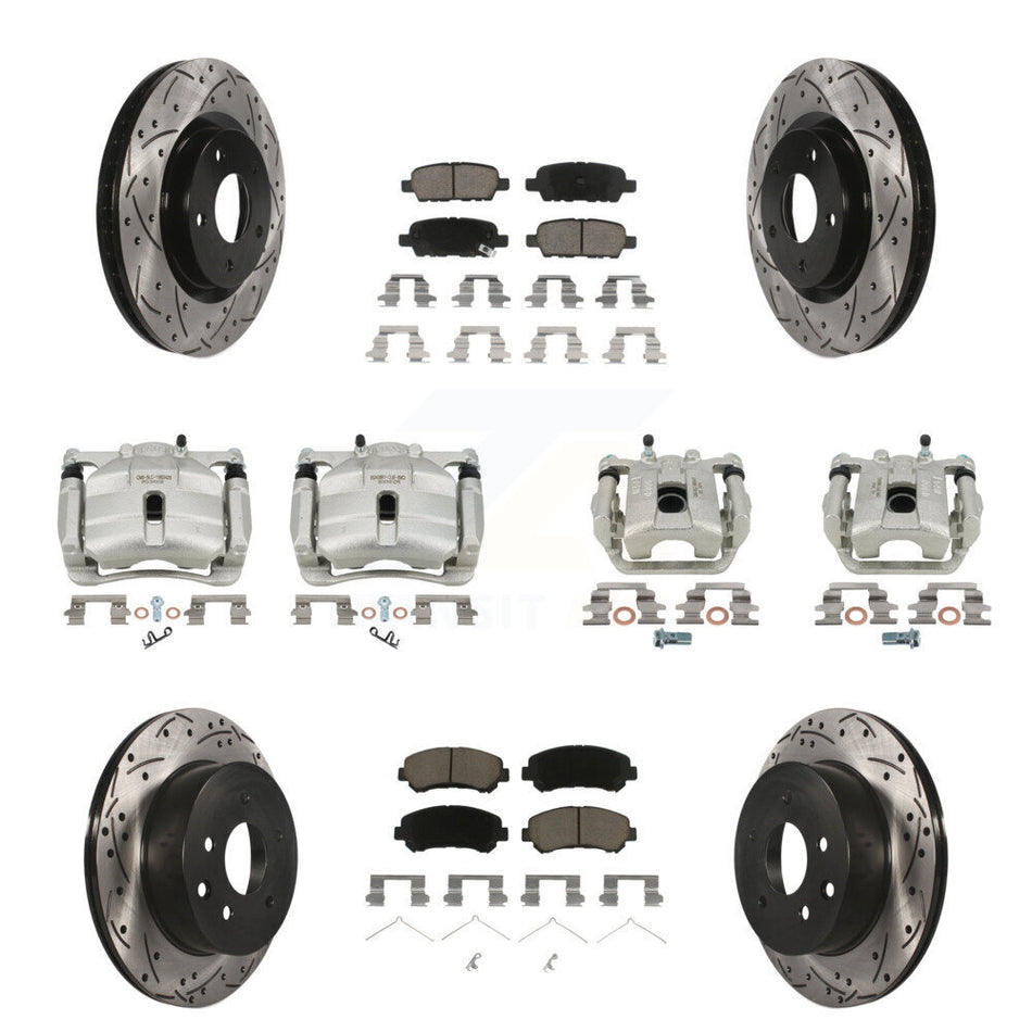 Front Rear Brake Caliper Drill Slot Rotor Ceramic Pad Kit (10Pc) For Nissan Rogue Select KCD-100338C